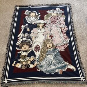 VTG‎ Chatham Porcelain Dolls Collectors Blanket Woven Tapestry Throw 51"X 69"